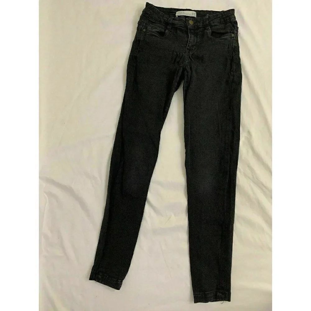 Zara Womens Solid Black Full Length Mid Rise Skinny Jeans Stretch 4 Small